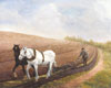 Two horses ploughing
